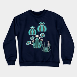 DESERT GARDEN CACTUS SUCCULENTS Retro Mid-Century Graphic Turquoise Black White - UnBlink Studio by Jackie Tahara Crewneck Sweatshirt